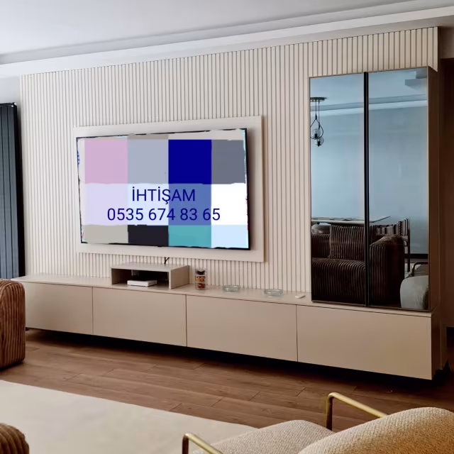 Boydan Boya Çıtalı TV Ünitesi ve Aynalı Vitrin uygulama görseli