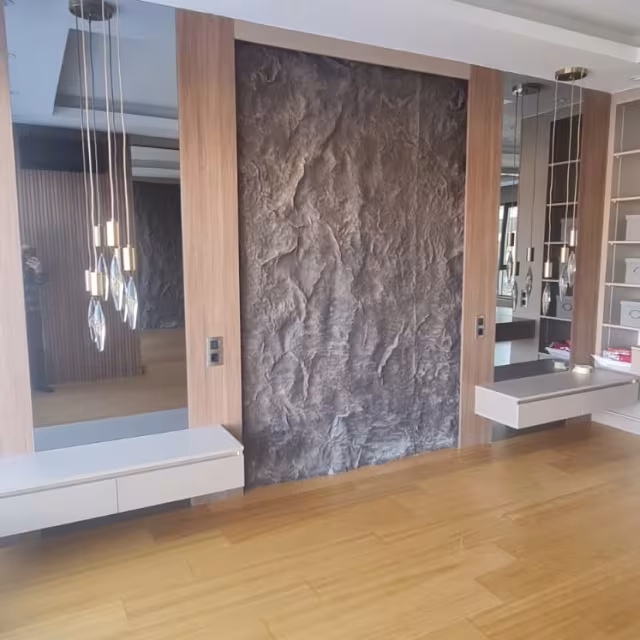 Merkez Taş Panelli Yatak Odası Duvar Tasarımı uygulama görseli