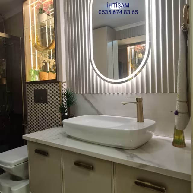 Oval LED Aynalı Modern Banyo Dolabı uygulama görseli