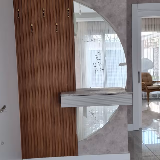 Yarım Daire Aynalı Ahşap Çıta Dresuar uygulama görseli